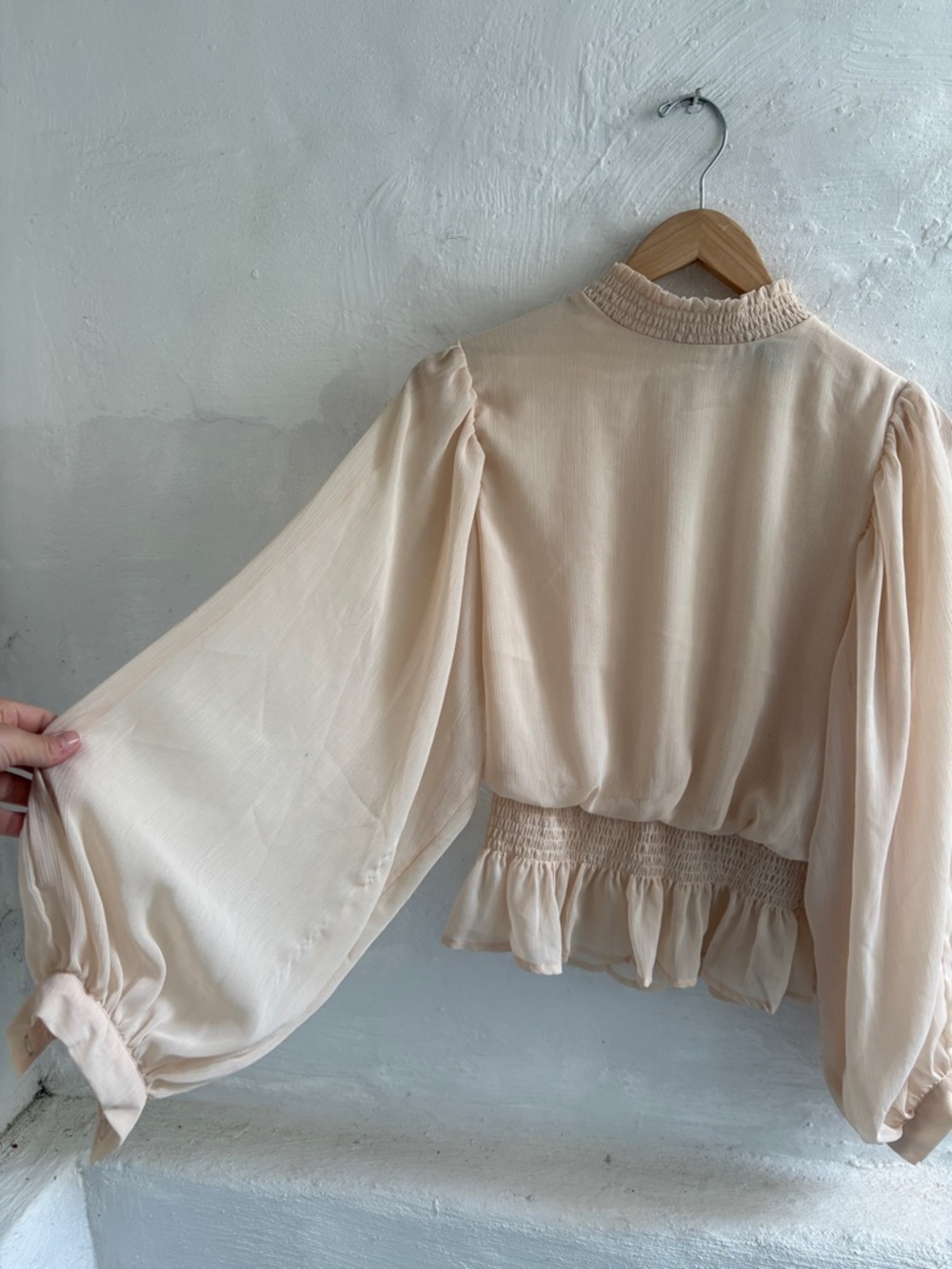HYFVE Cream Smocked Long Sleeve Blouse - Picture 2 of 12